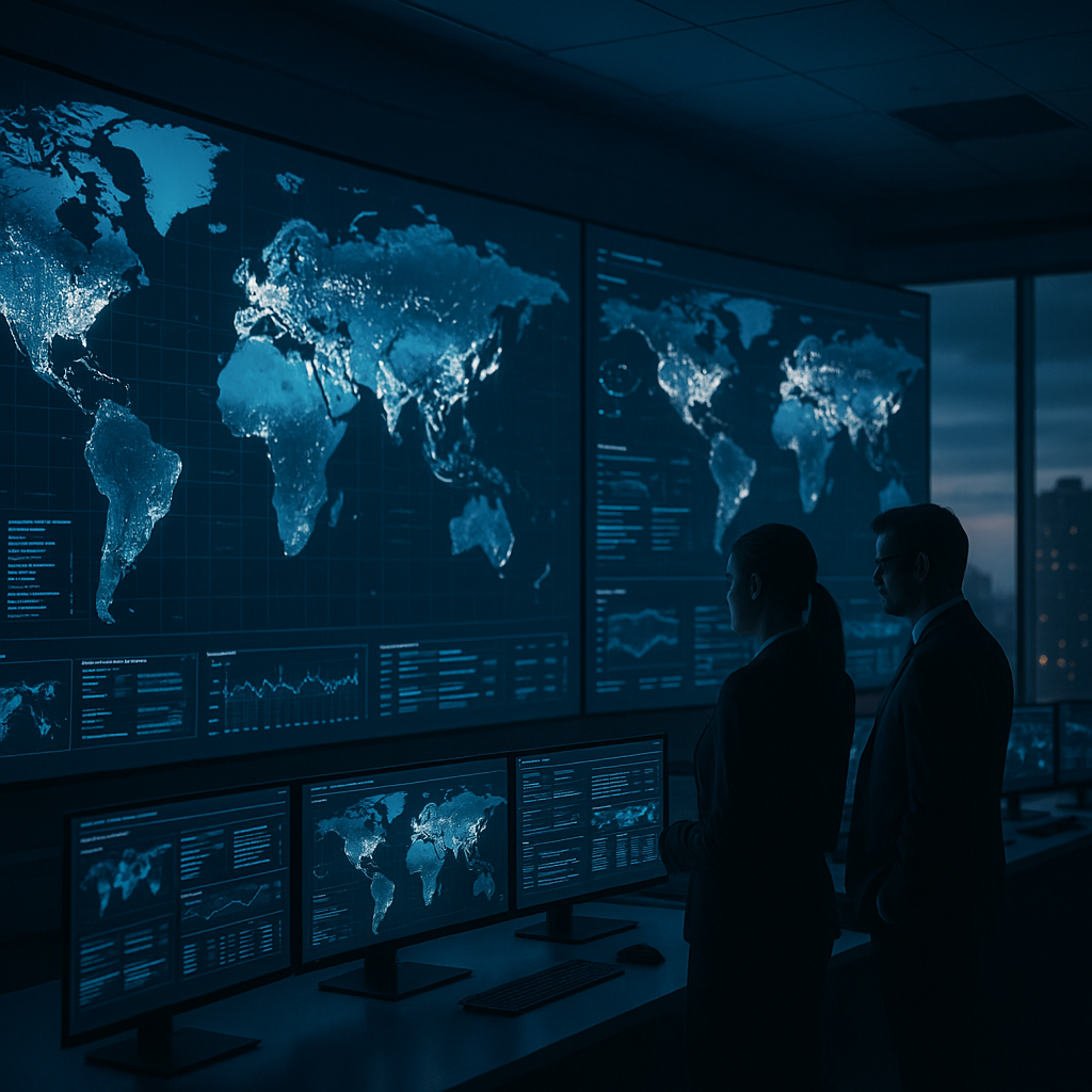 Magal Global security operations center with professionals monitoring global threat intelligence